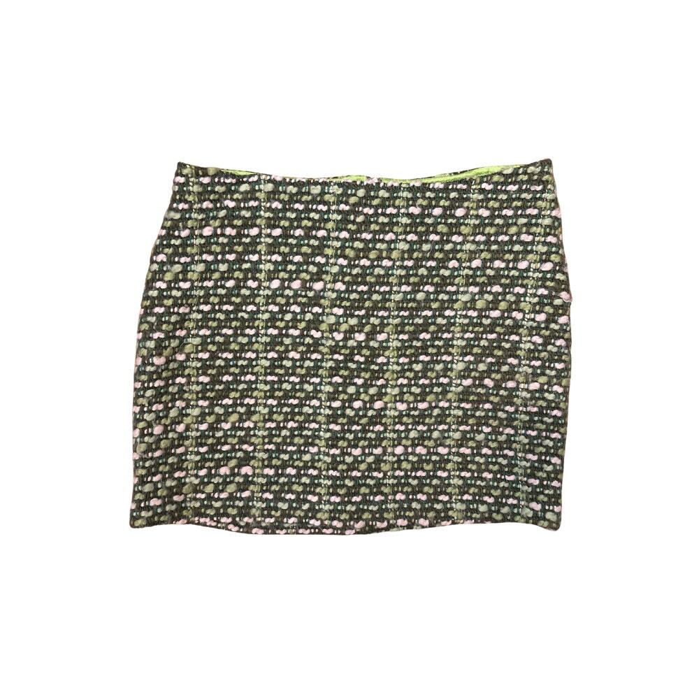 Vintage Benetton Wool Blend Tweed Mini Skirt Green Pink Boucle Italy Size XS/2